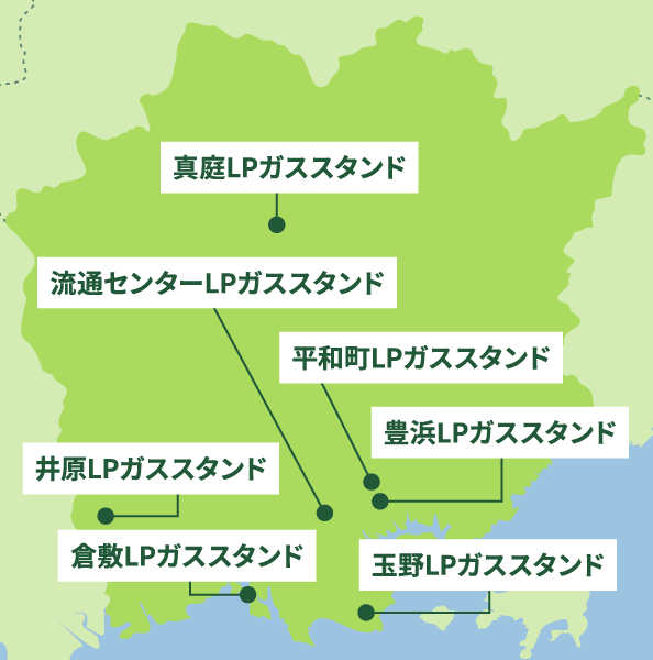 各LPガススタンド設置事業所の地図